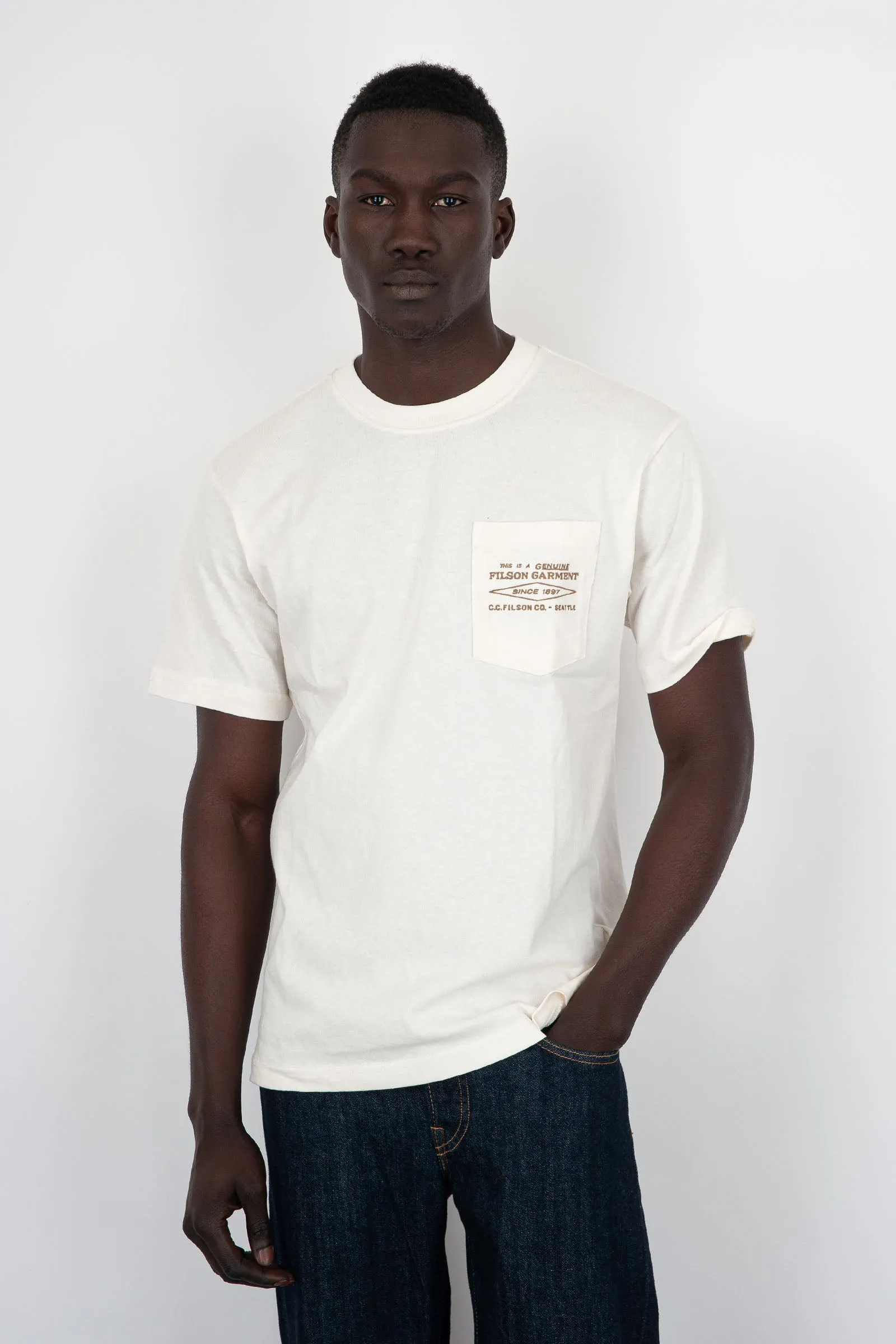 Filson T-Shirt Embroidered Pocket Cotone Bianco Off