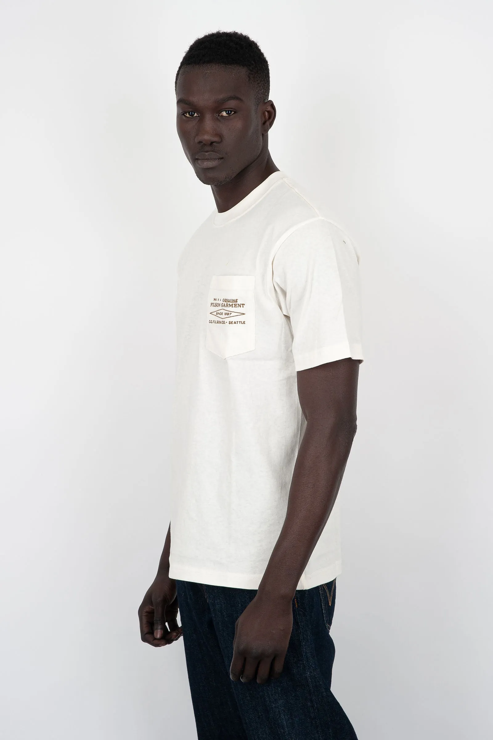 Filson T-Shirt Embroidered Pocket Cotone Bianco Off