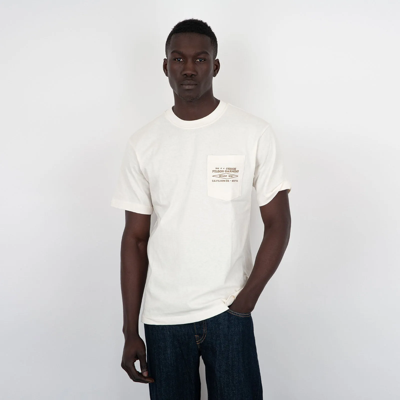 Filson T-Shirt Embroidered Pocket Cotone Bianco Off