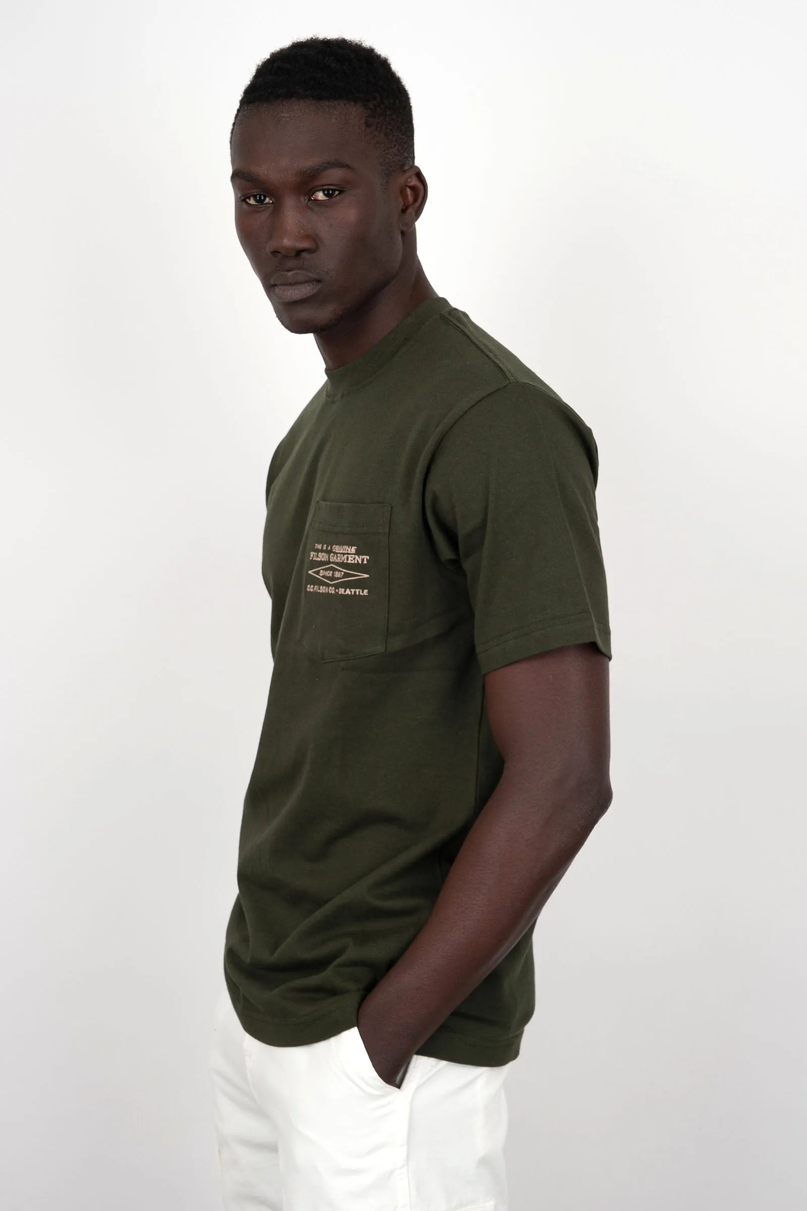 Filson T-shirt Embroidered Pocket Cotone Verde Scuro