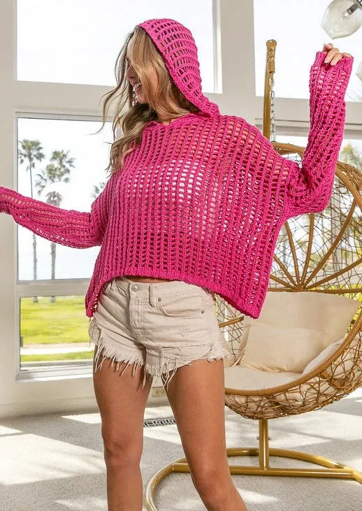 FINAL SALE  - Happiness Comes In Waves Crochet Beach Hoodie - 3 Colors!