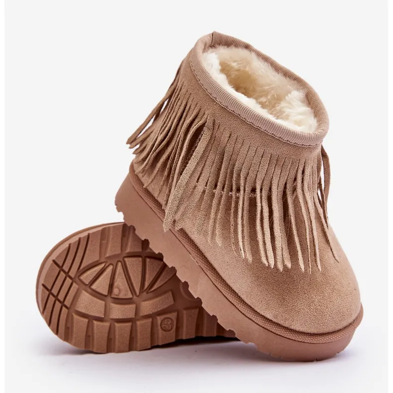 FR1 Insulated Children's Snow Boots With Decorative Fringes Beige Nimia