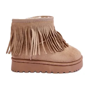 FR1 Insulated Children's Snow Boots With Decorative Fringes Beige Nimia