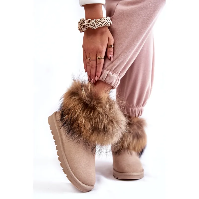 FS1 Women's Suede Snow Boots With Fur Beige Alexa