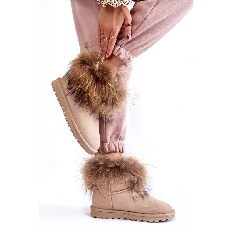 FS1 Women's Suede Snow Boots With Fur Beige Alexa