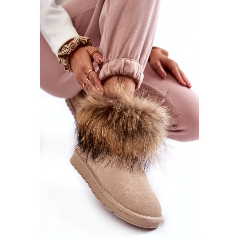 FS1 Women's Suede Snow Boots With Fur Beige Alexa