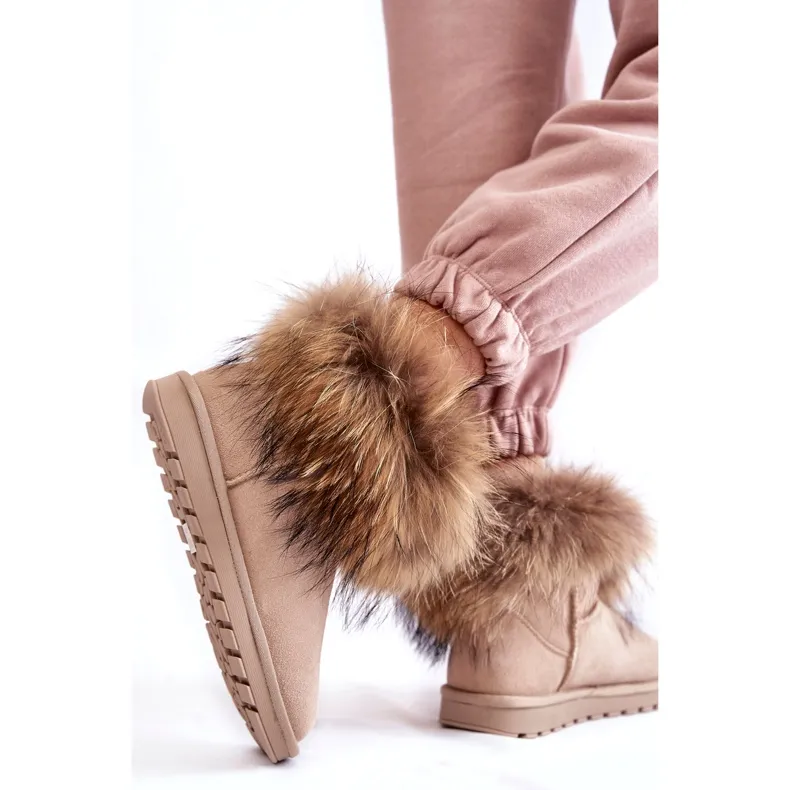 FS1 Women's Suede Snow Boots With Fur Beige Alexa