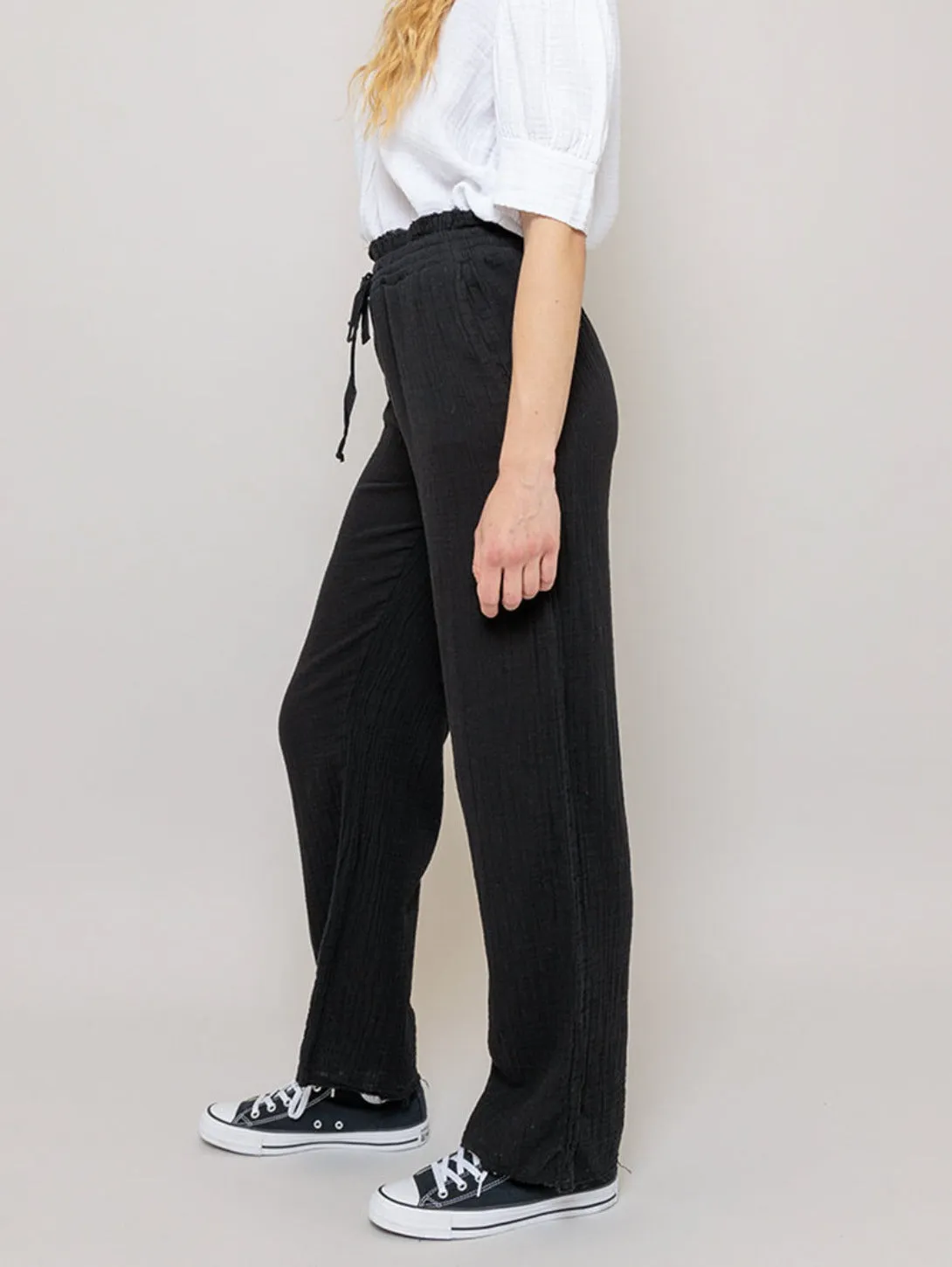 Gauze Long Pants - Black