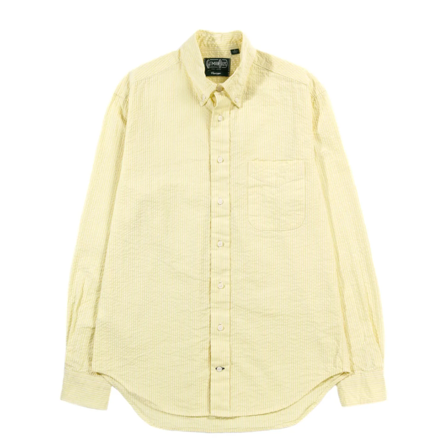 GITMAN VINTAGE BUTTON DOWN YELLOW TONAL STRIPE SEERSUCKER