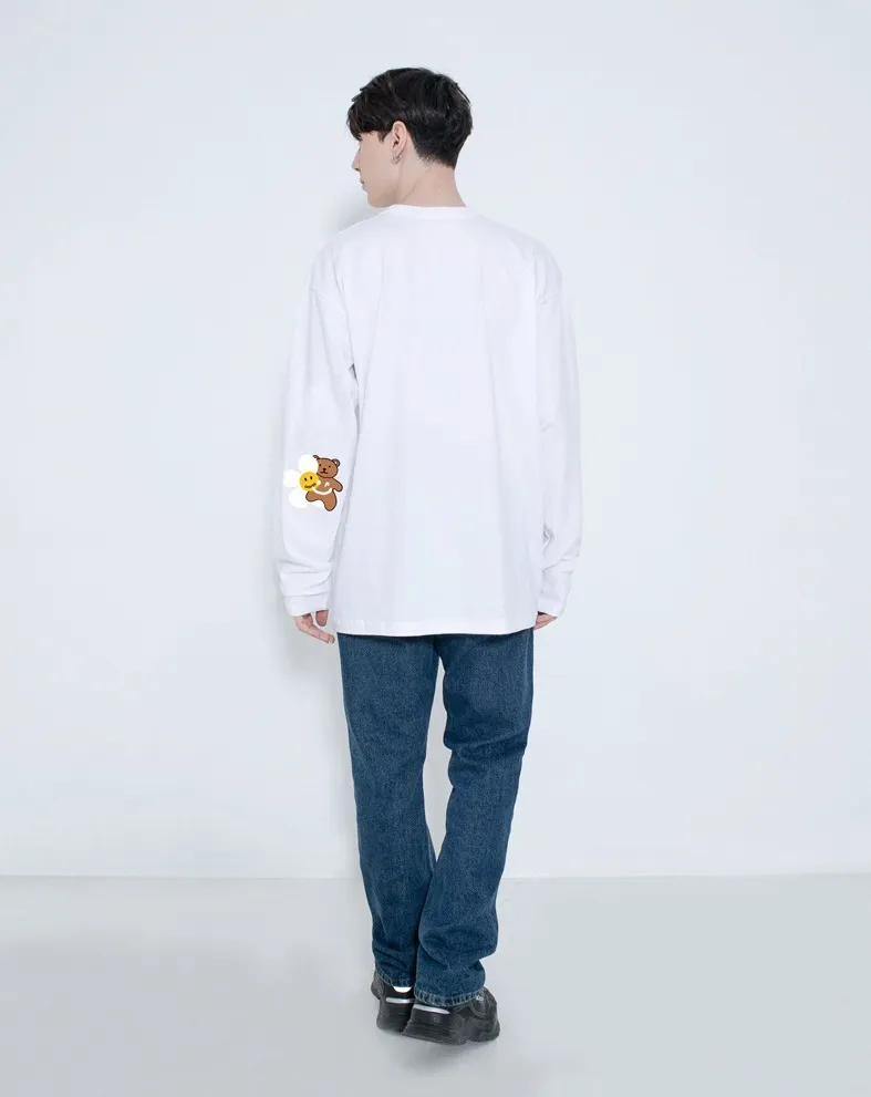 GRAVER  |[GRAVER]★ELBOW FLOWER BEAR SMILE LONG SLEEVE T-SHIRT