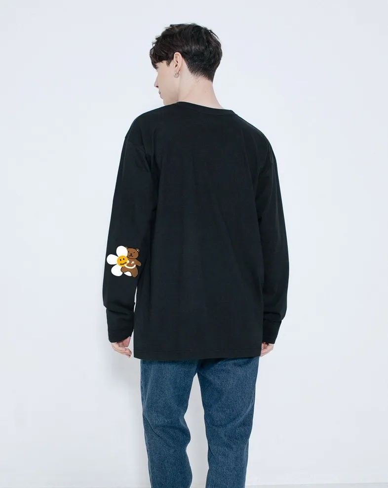 GRAVER  |[GRAVER]★ELBOW FLOWER BEAR SMILE LONG SLEEVE T-SHIRT