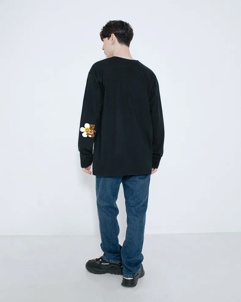 GRAVER  |[GRAVER]★ELBOW FLOWER BEAR SMILE LONG SLEEVE T-SHIRT