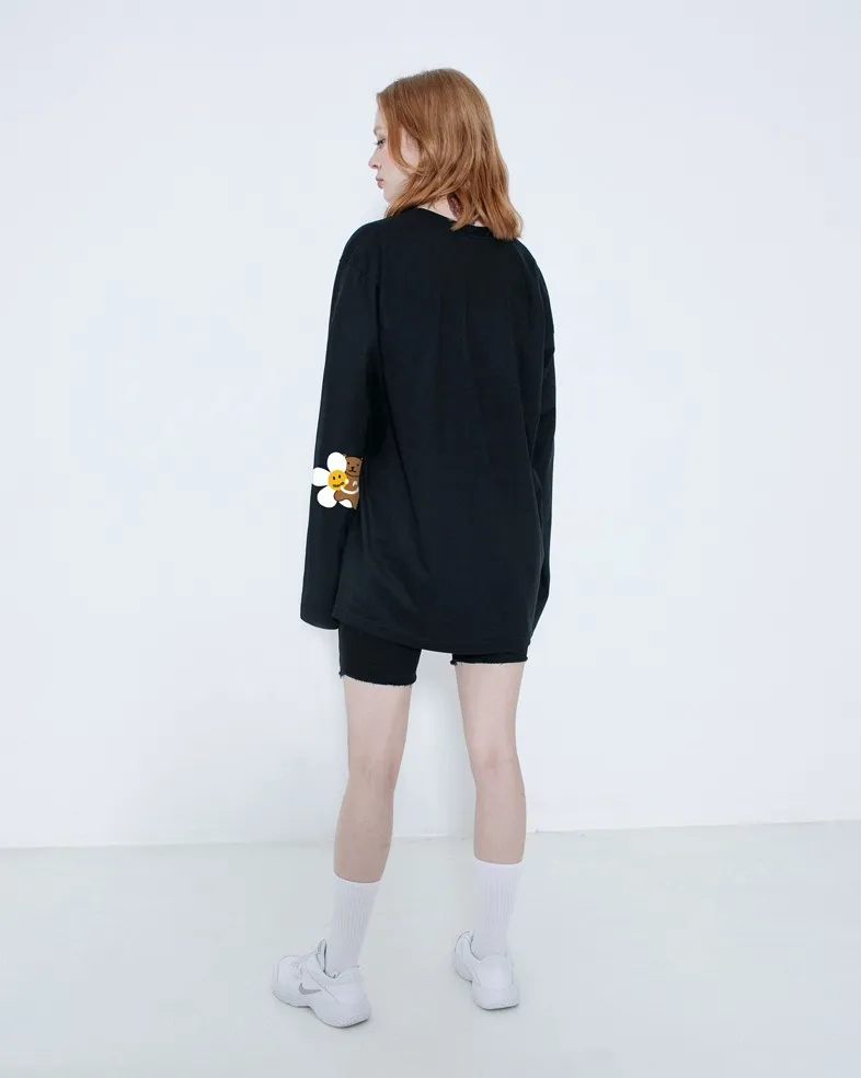 GRAVER  |[GRAVER]★ELBOW FLOWER BEAR SMILE LONG SLEEVE T-SHIRT