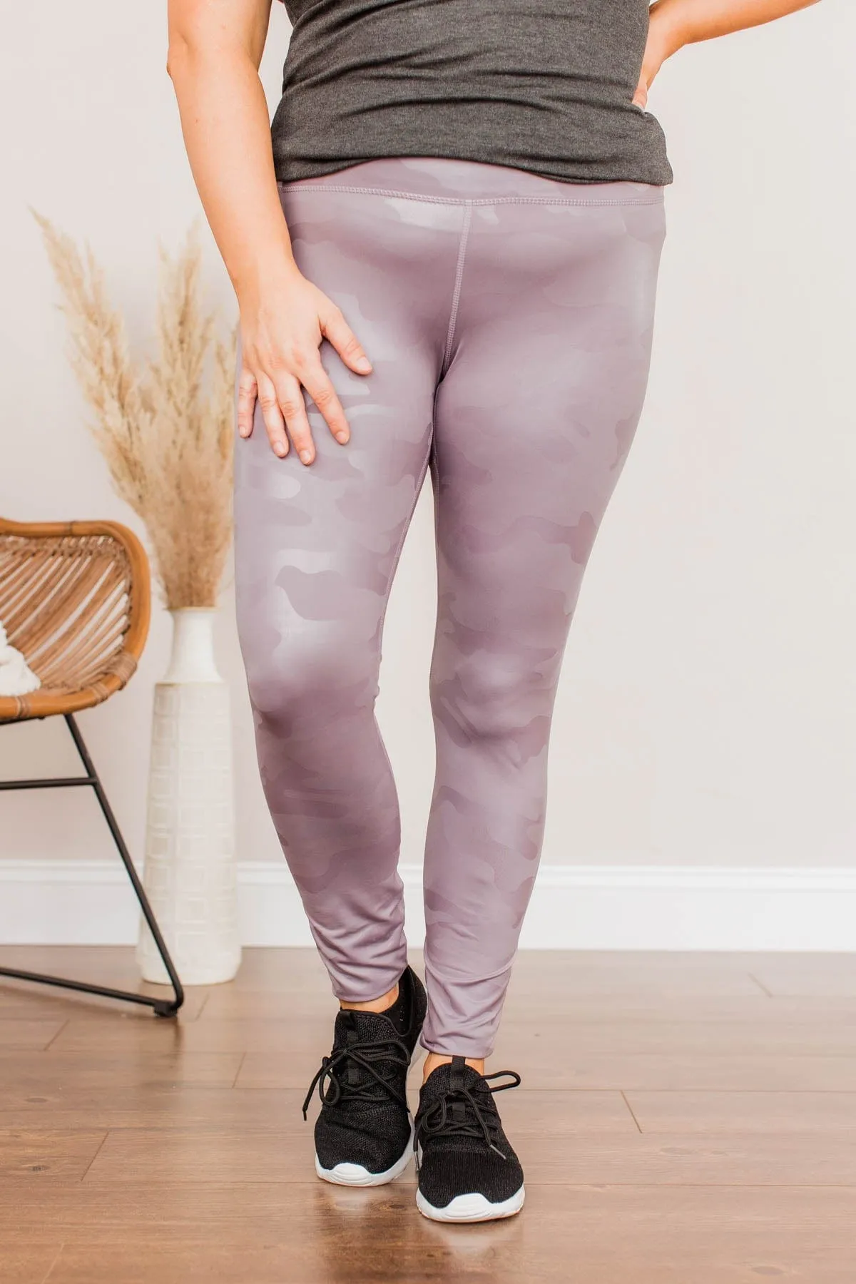 In The Zone Camo Print Leggings- Lavender