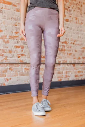 In The Zone Camo Print Leggings- Lavender