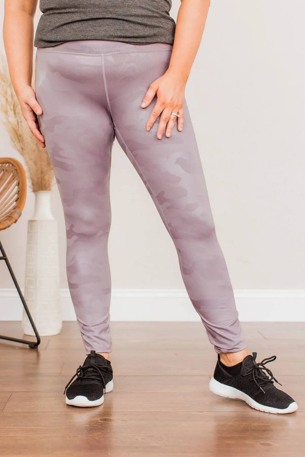 In The Zone Camo Print Leggings- Lavender