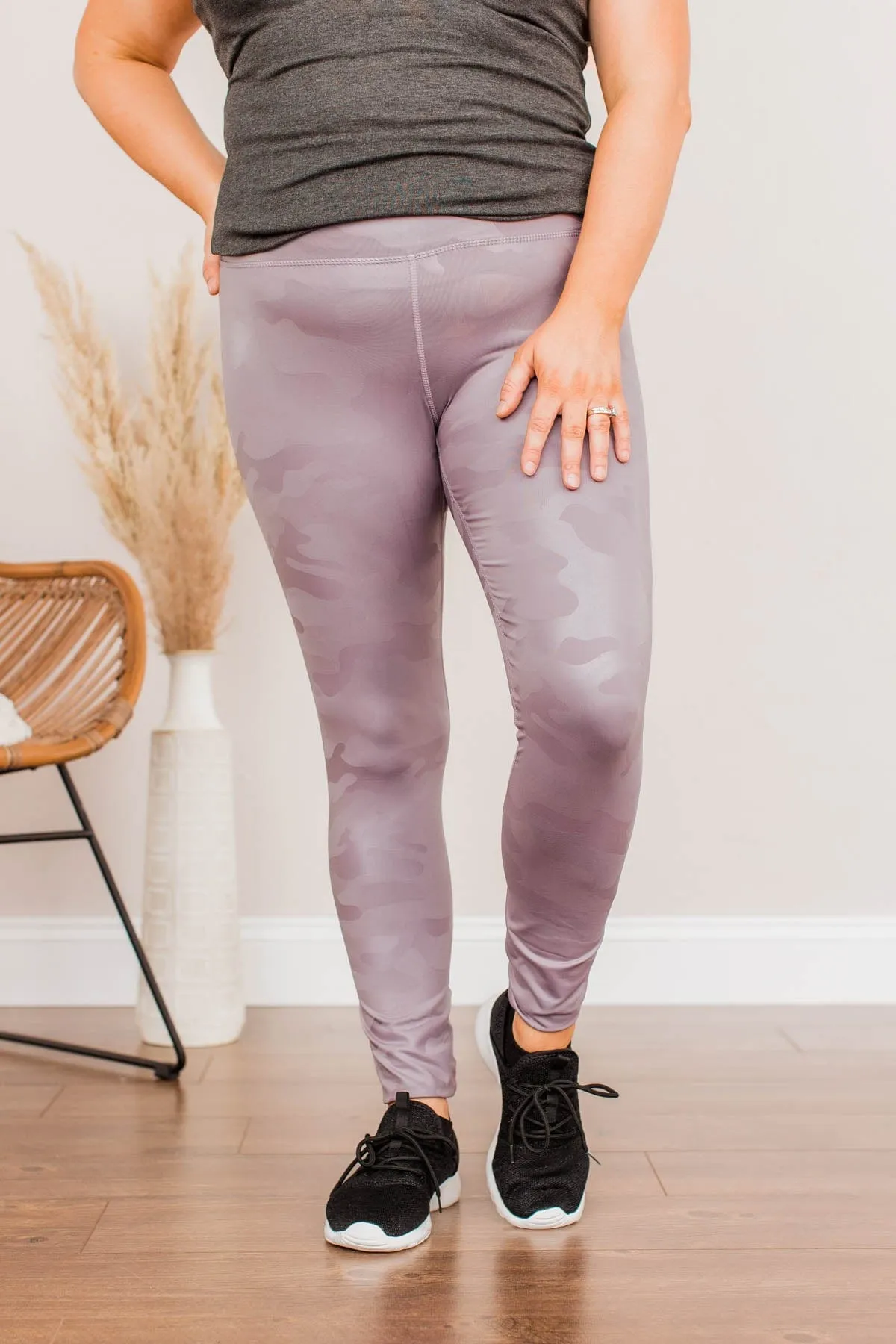 In The Zone Camo Print Leggings- Lavender