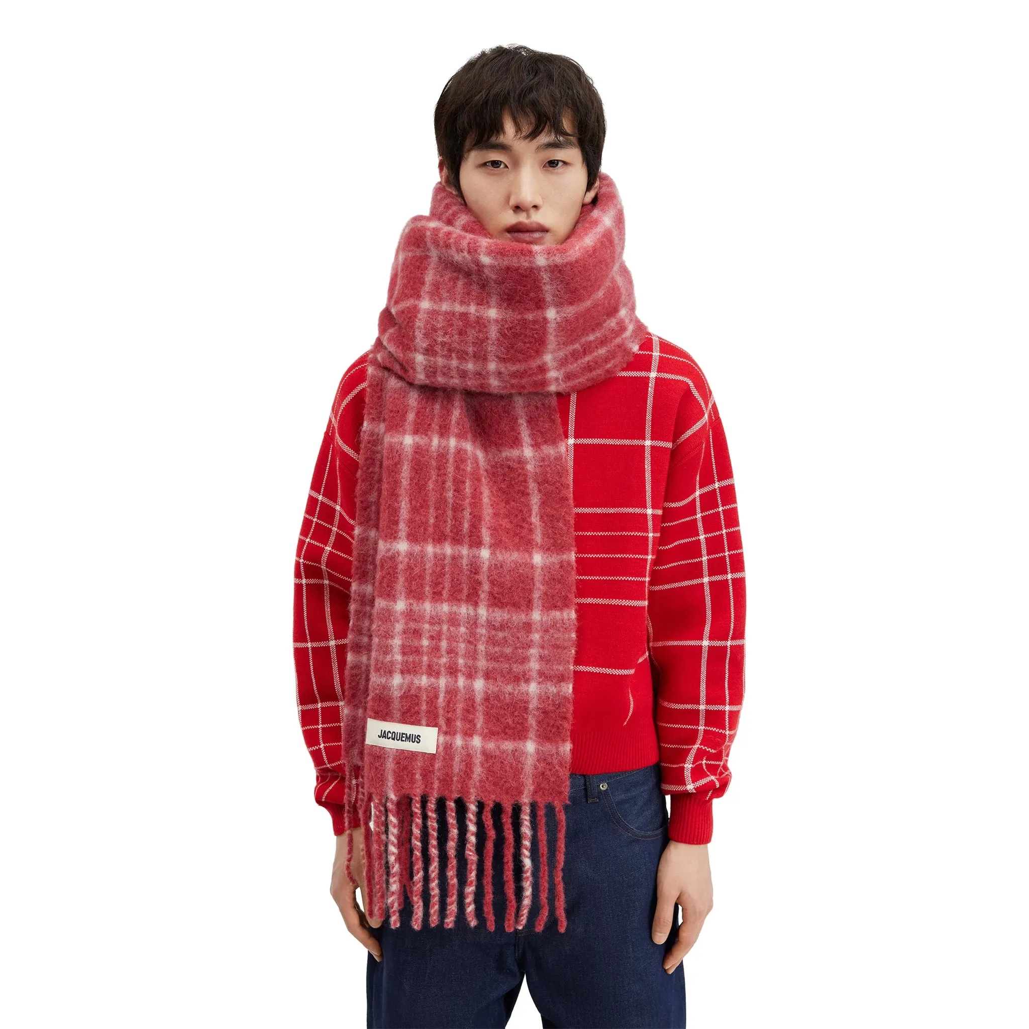 Jacquemus L'echarpe Carro Checked Red Scarf