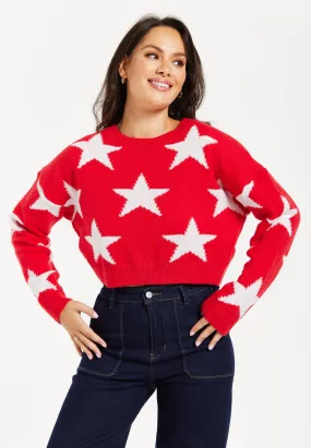 Jumpers & Cardigans | Star Pattern Jumper In Red | Liquorish