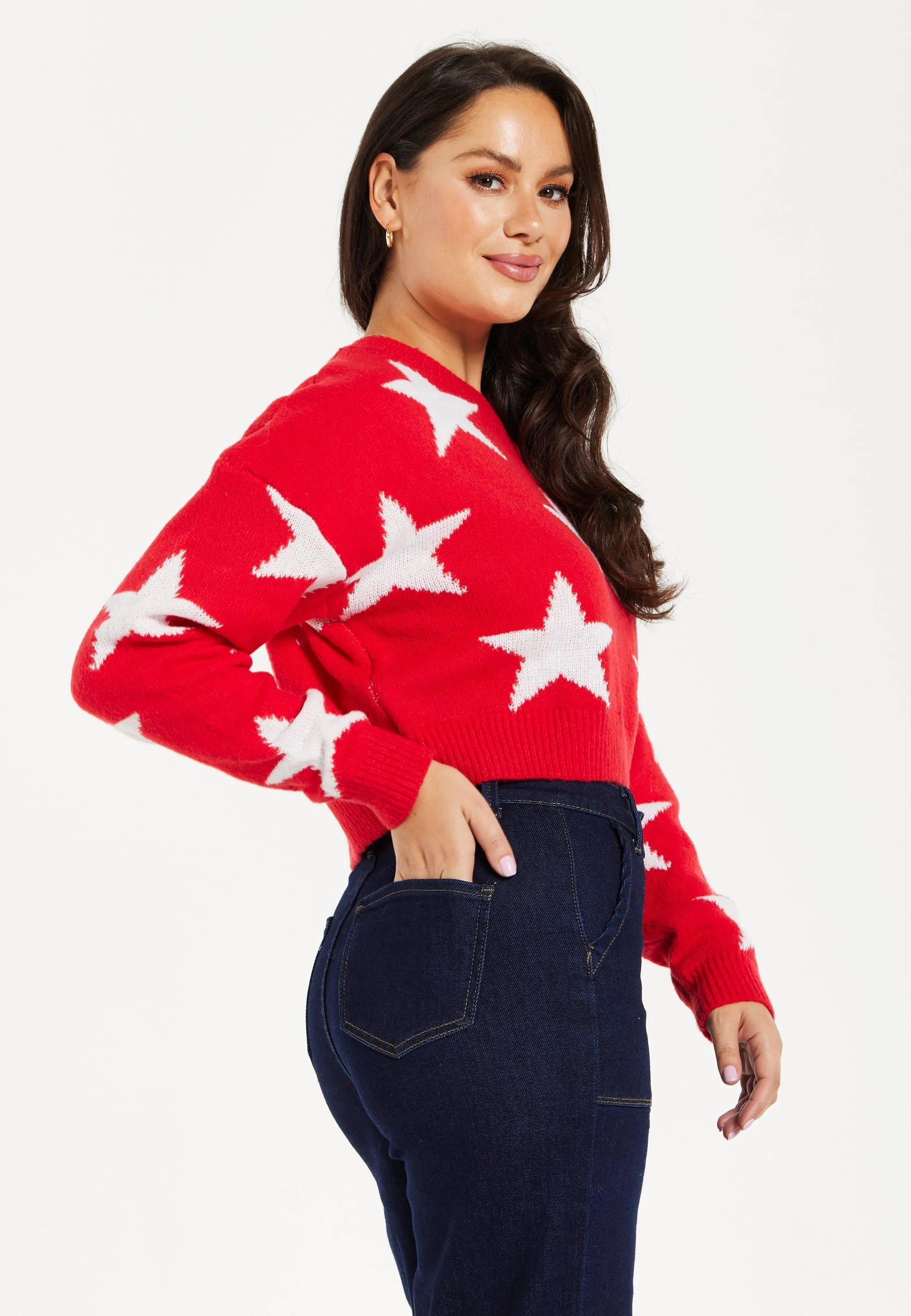 Jumpers & Cardigans | Star Pattern Jumper In Red | Liquorish