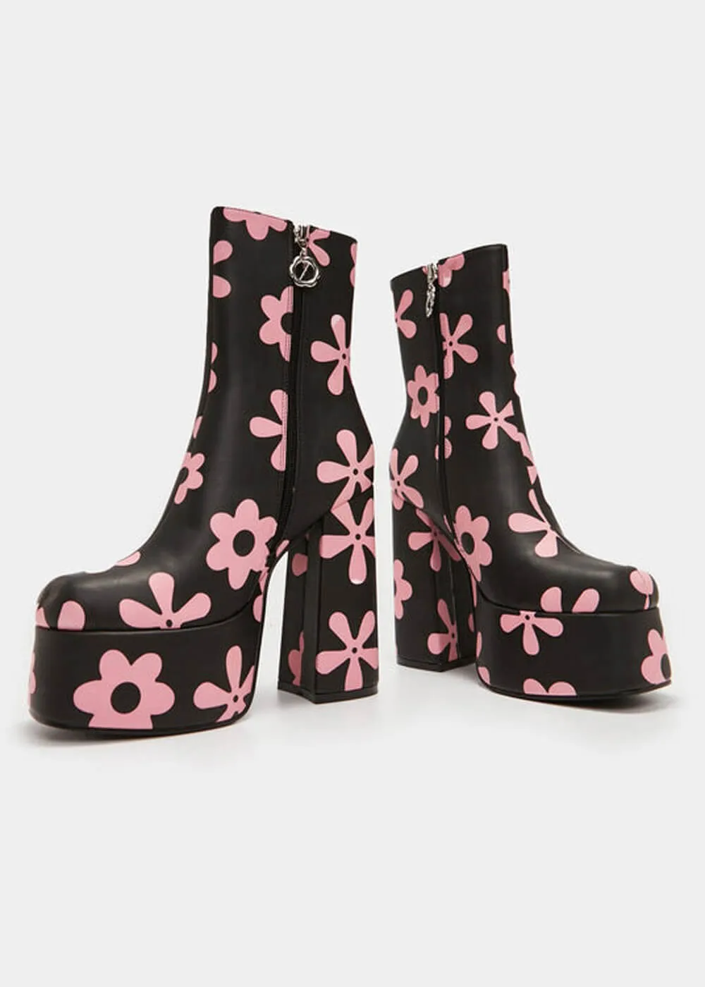 Koi Footwear Empty Flowers 70's Platform Boots Black