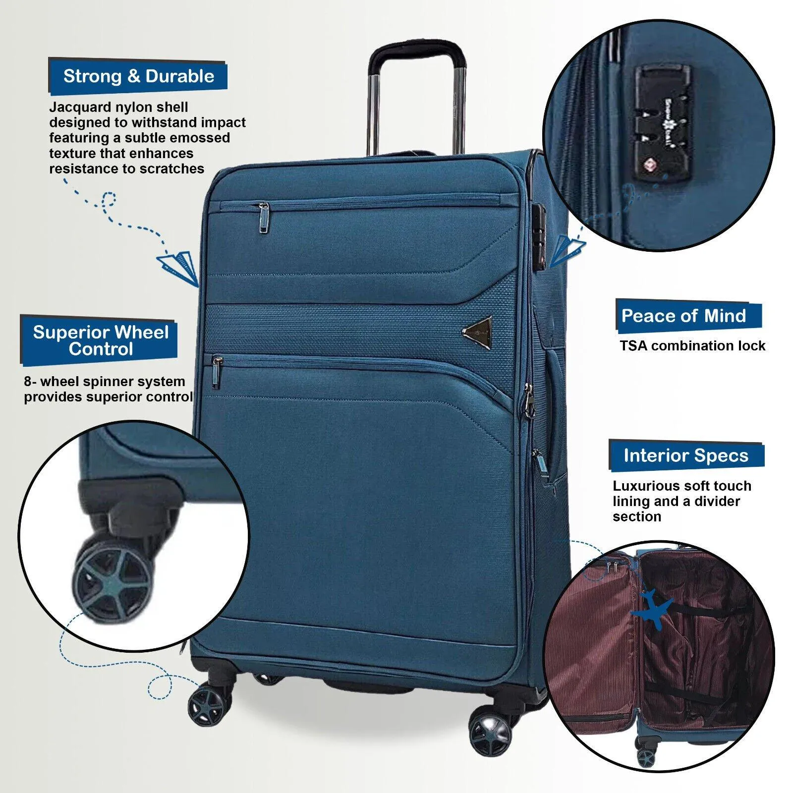 Luggage | Lightweight 8 Wheel Travel Luggage Suitcases | Infinity Leather