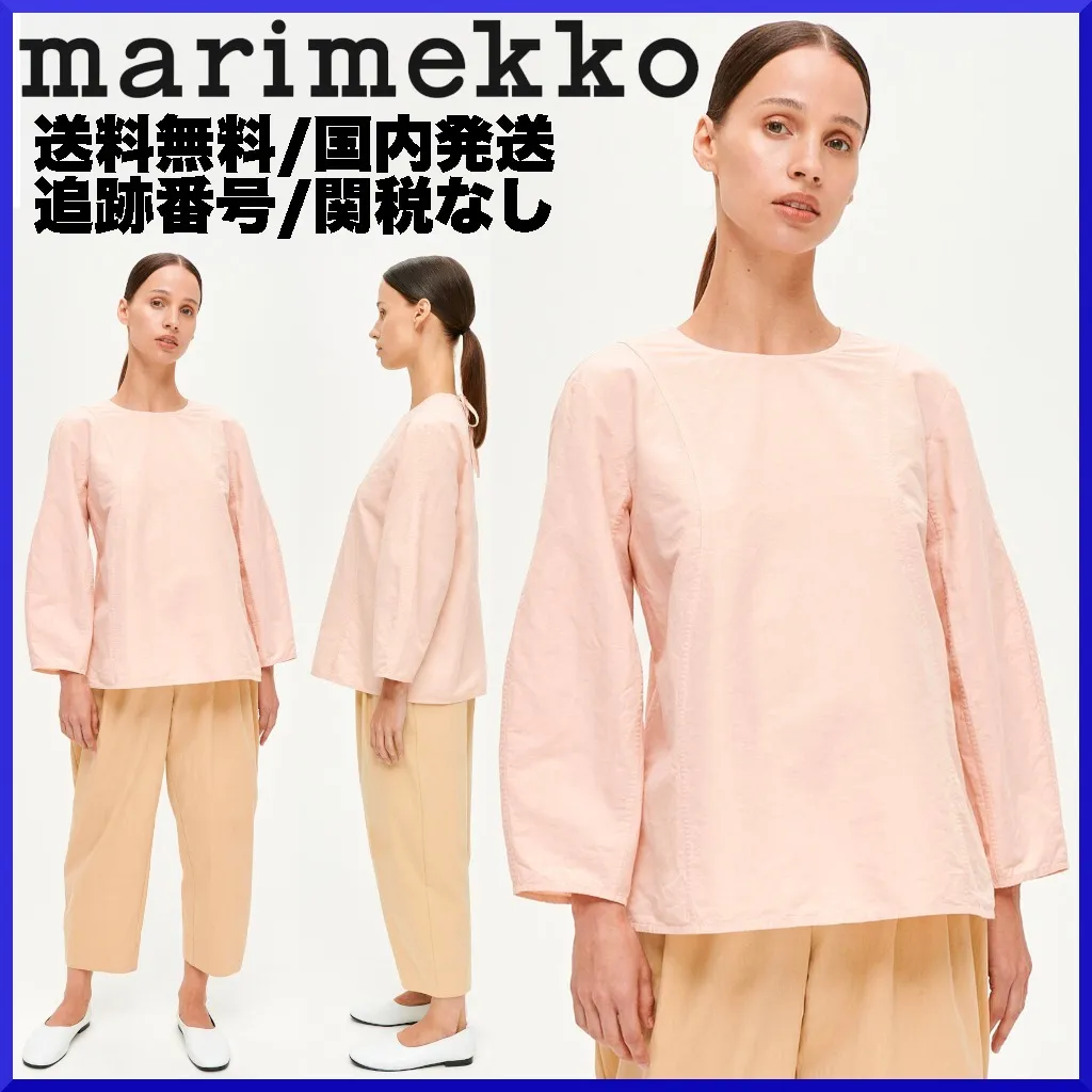 marimekko  |Crew Neck Linen Long Sleeves Plain Cotton Medium