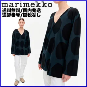 marimekko  |Dots V-Neck Long Sleeves Cotton Medium Puff Sleeves Tunics