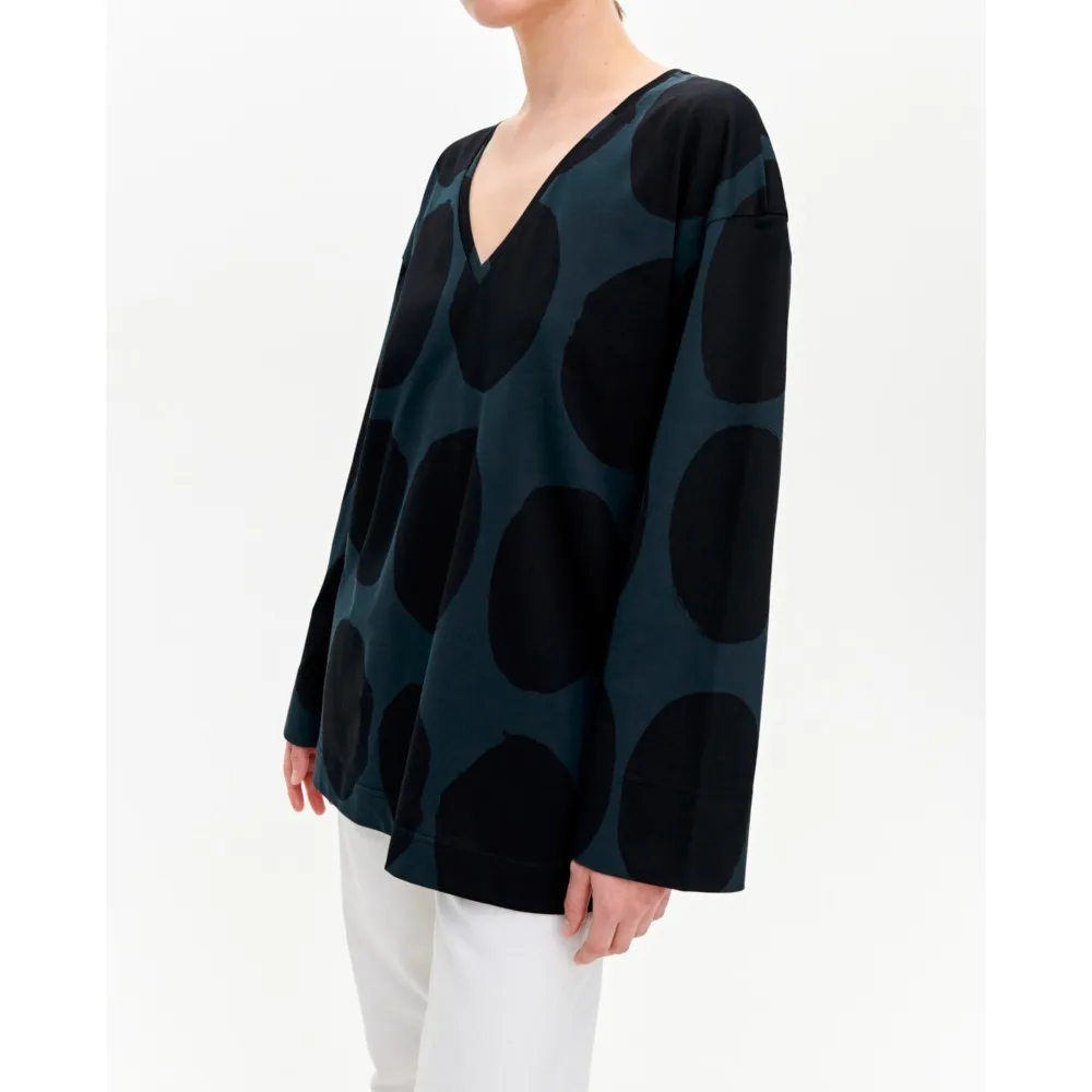 marimekko  |Dots V-Neck Long Sleeves Cotton Medium Puff Sleeves Tunics