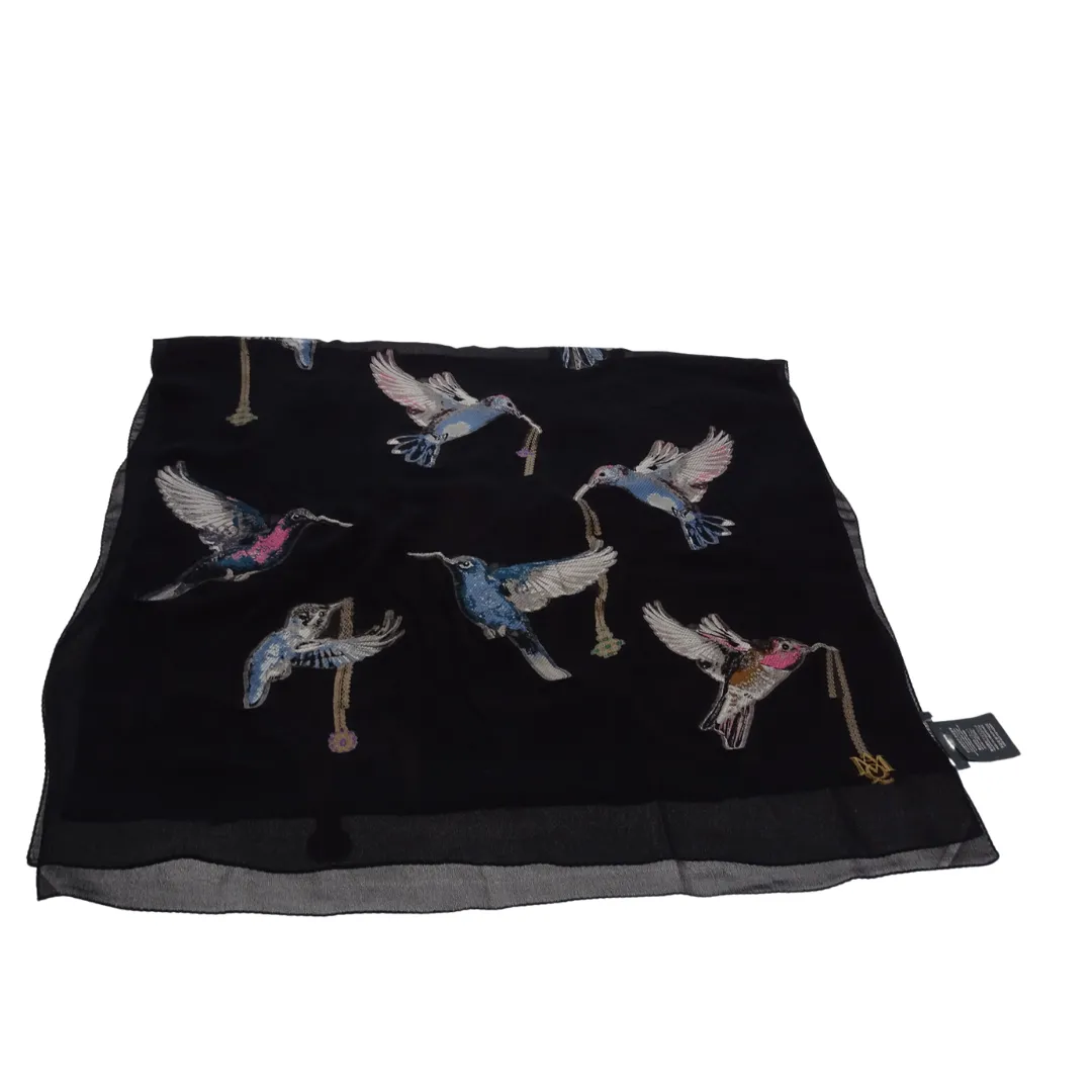 McQueen Light Silk Bird Embroidered Scarf