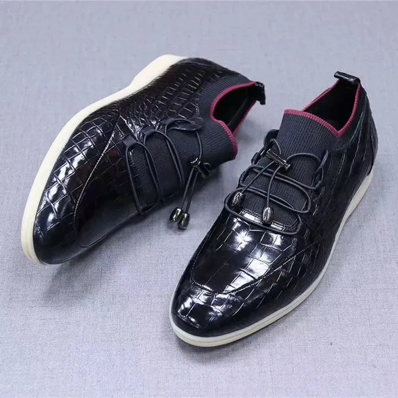 Men's Genuine Crocodile Skin Leather Elastic Band Closure Casual Shoes