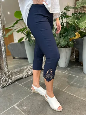 Navy Lace Capri Pants