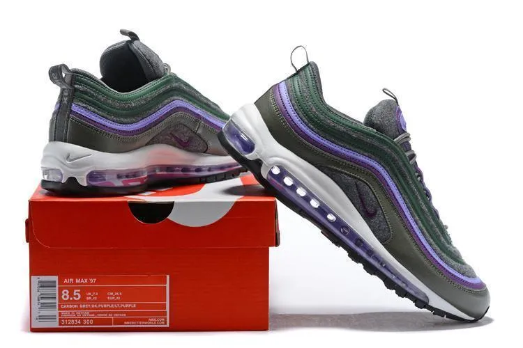 Nike Air Max 97 Carbon Grey Dk Purple T Purple Shoes Sale Men Size US 7, 8, 8.5, 9, 10, 11