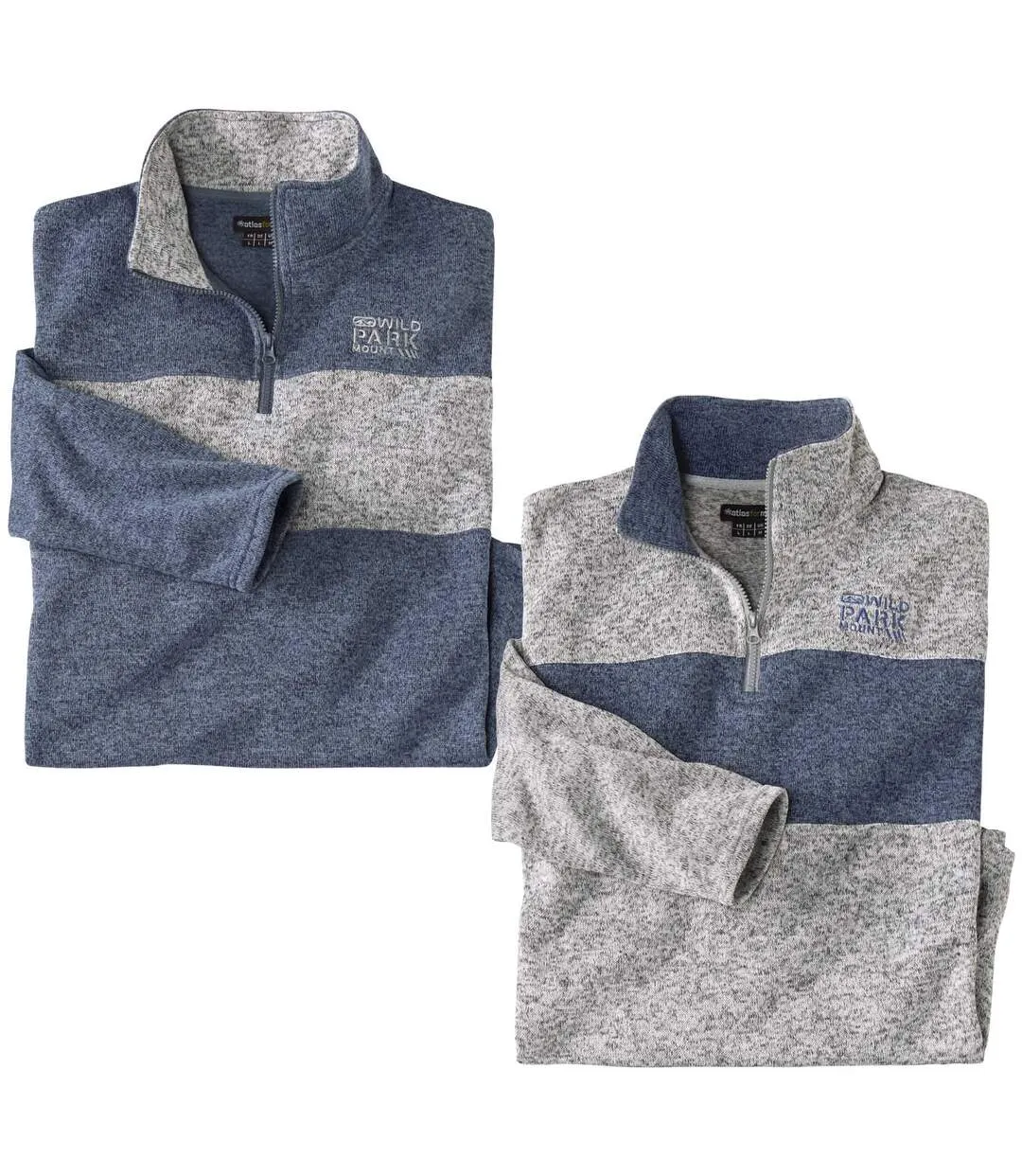 Pack of 2 Men's Brushed Fleece Jumpers - Blue Grey 