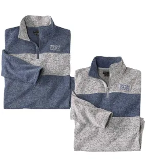 Pack of 2 Men's Brushed Fleece Jumpers - Blue Grey 