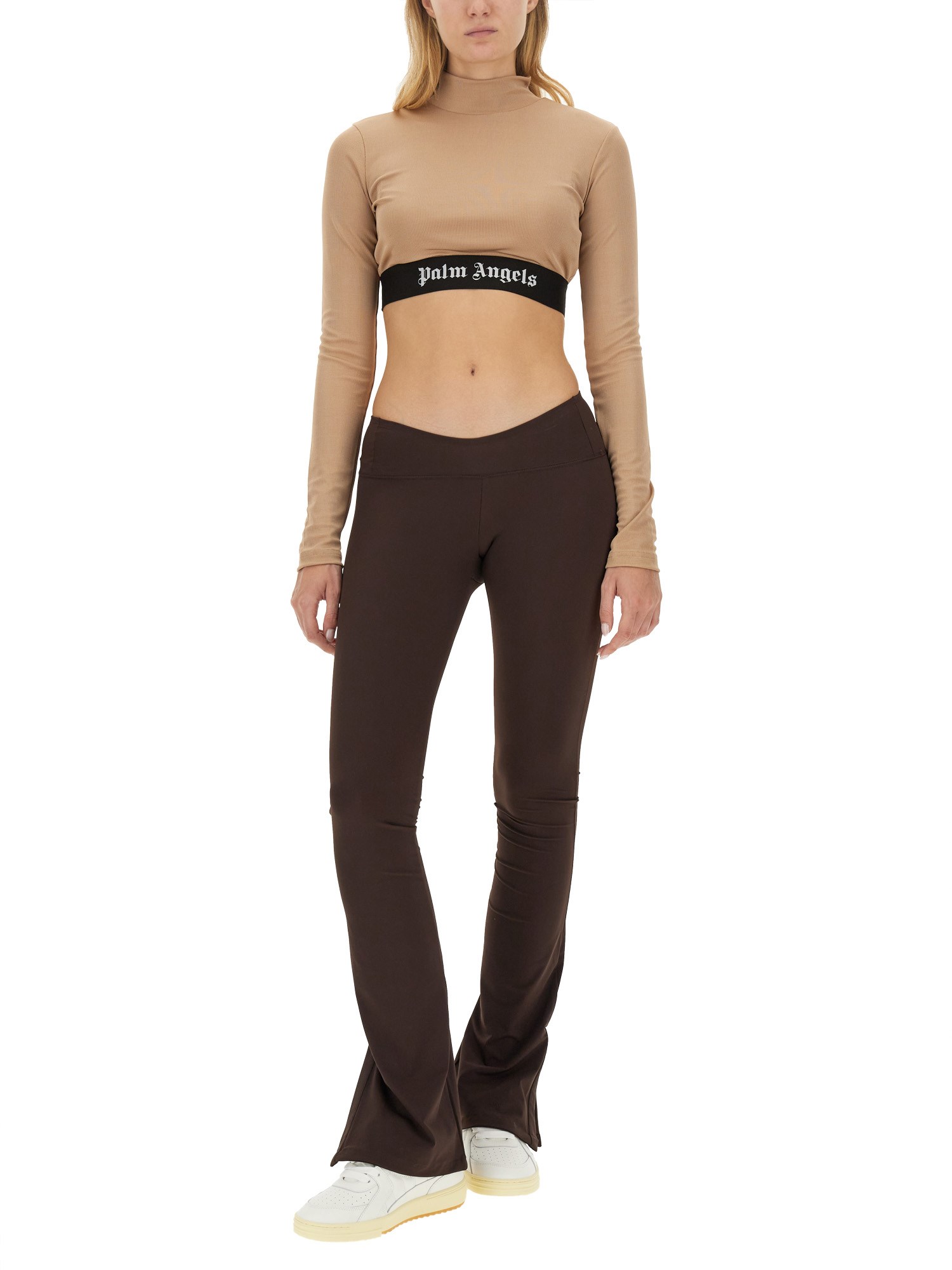 PALM ANGELS    FLARED LEGGINGS WITH SWEETHEART WAIST