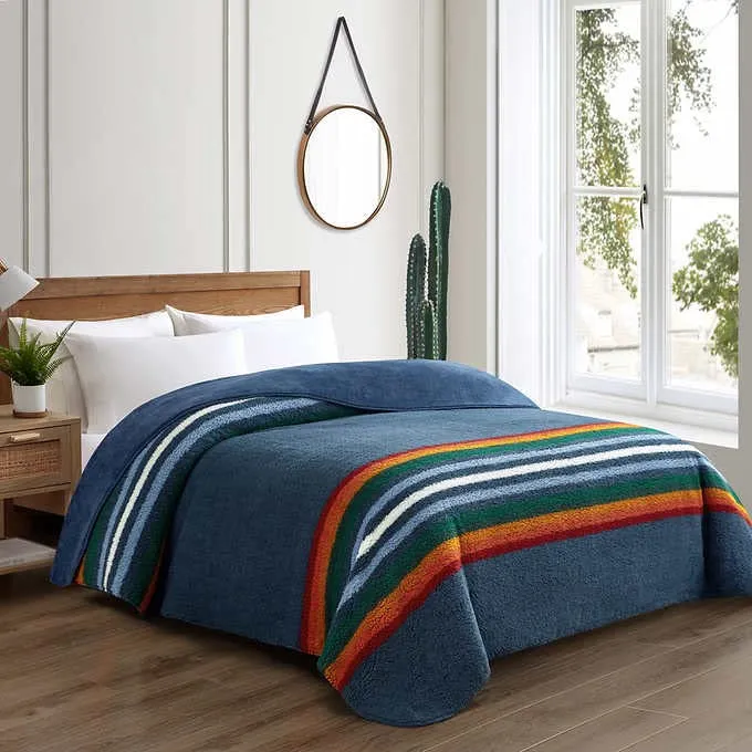 Pendleton Oeko-Tex Sherpa Fleece Blanket (Serape Strip, Queen (U.S. Standard))