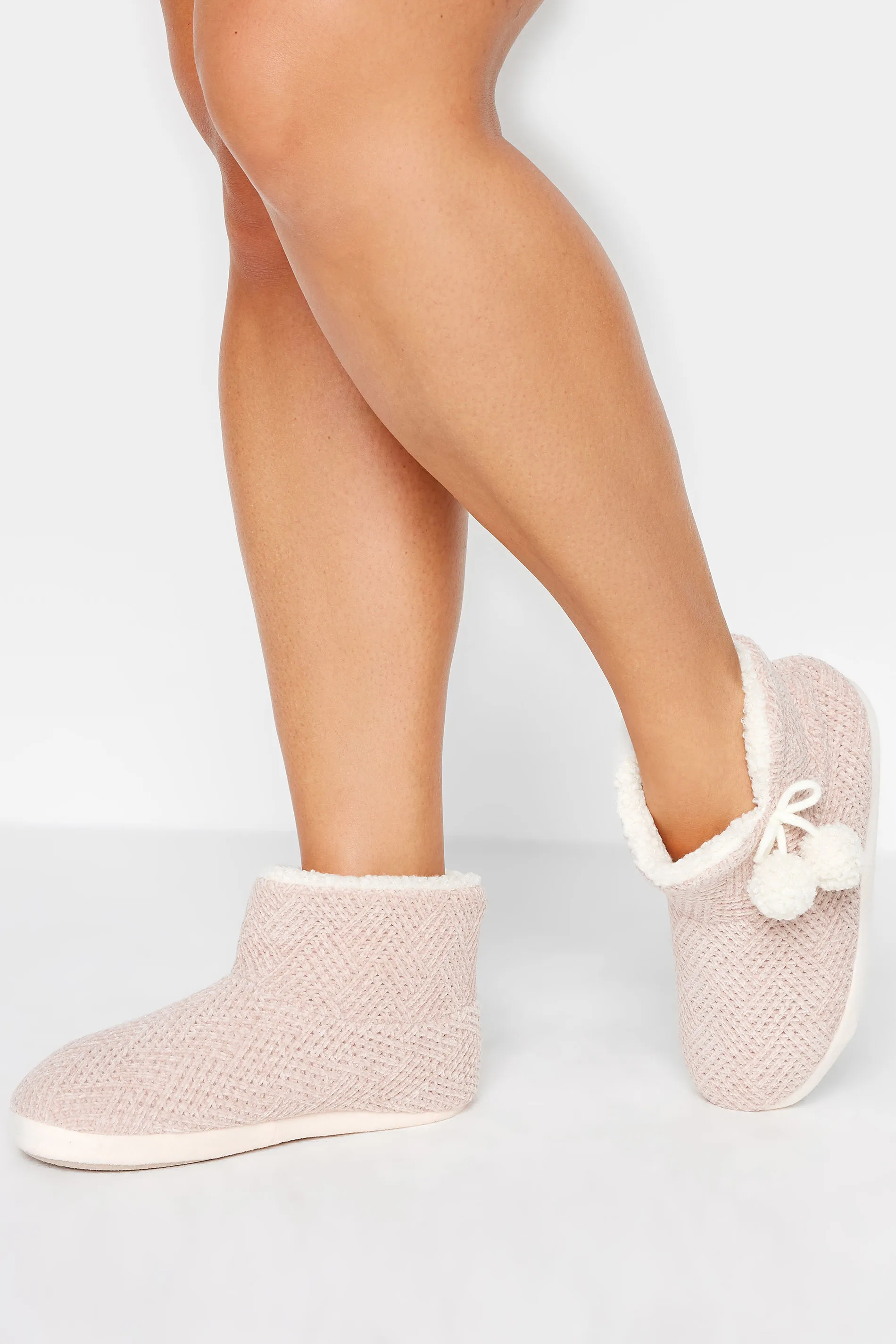 Pink Fluffy Chevron Slipper Boots In Wide E Fit