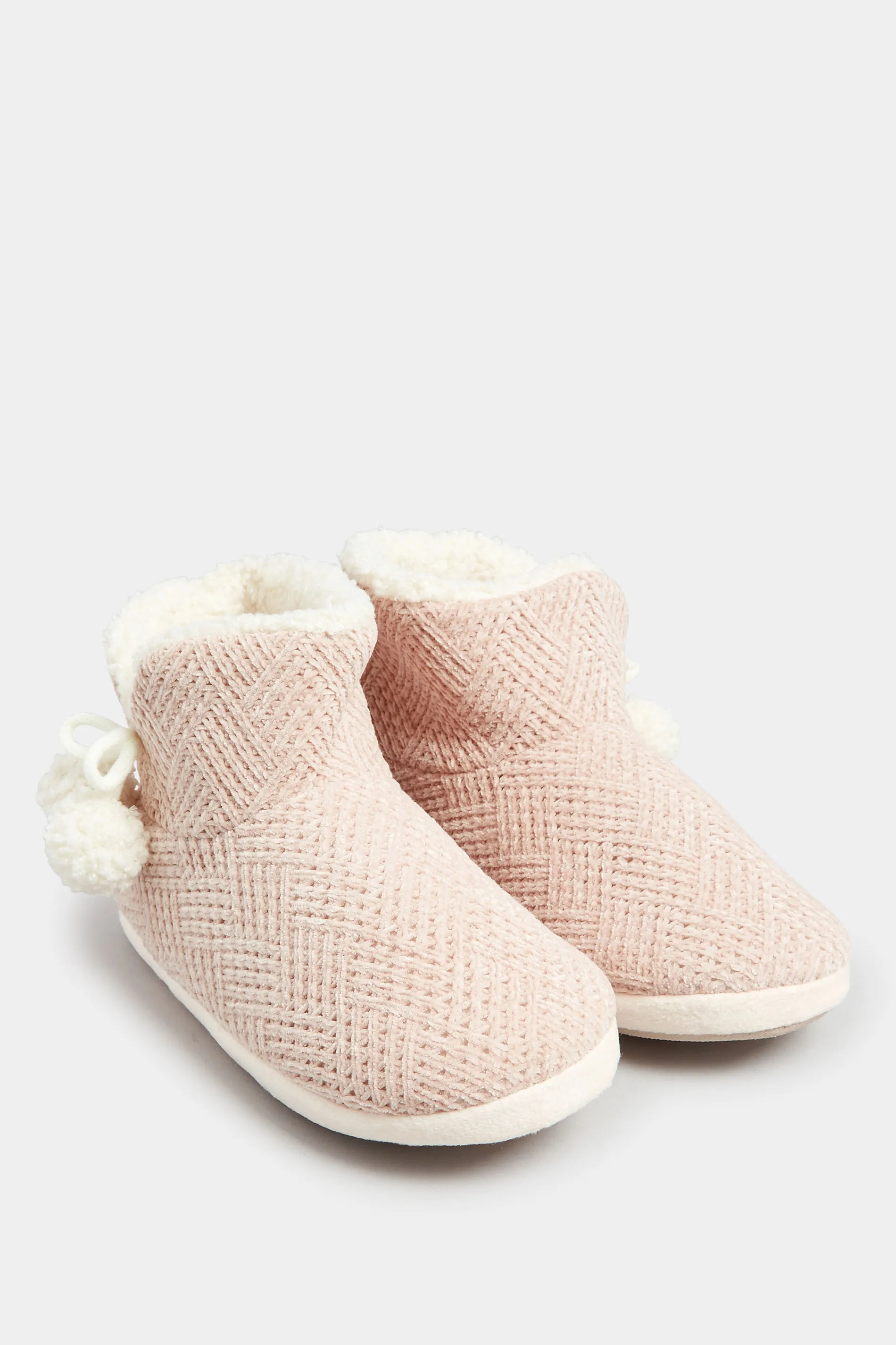 Pink Fluffy Chevron Slipper Boots In Wide E Fit