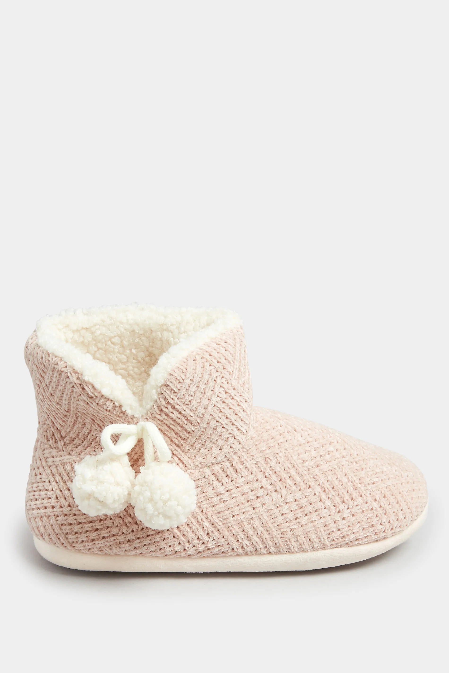 Pink Fluffy Chevron Slipper Boots In Wide E Fit