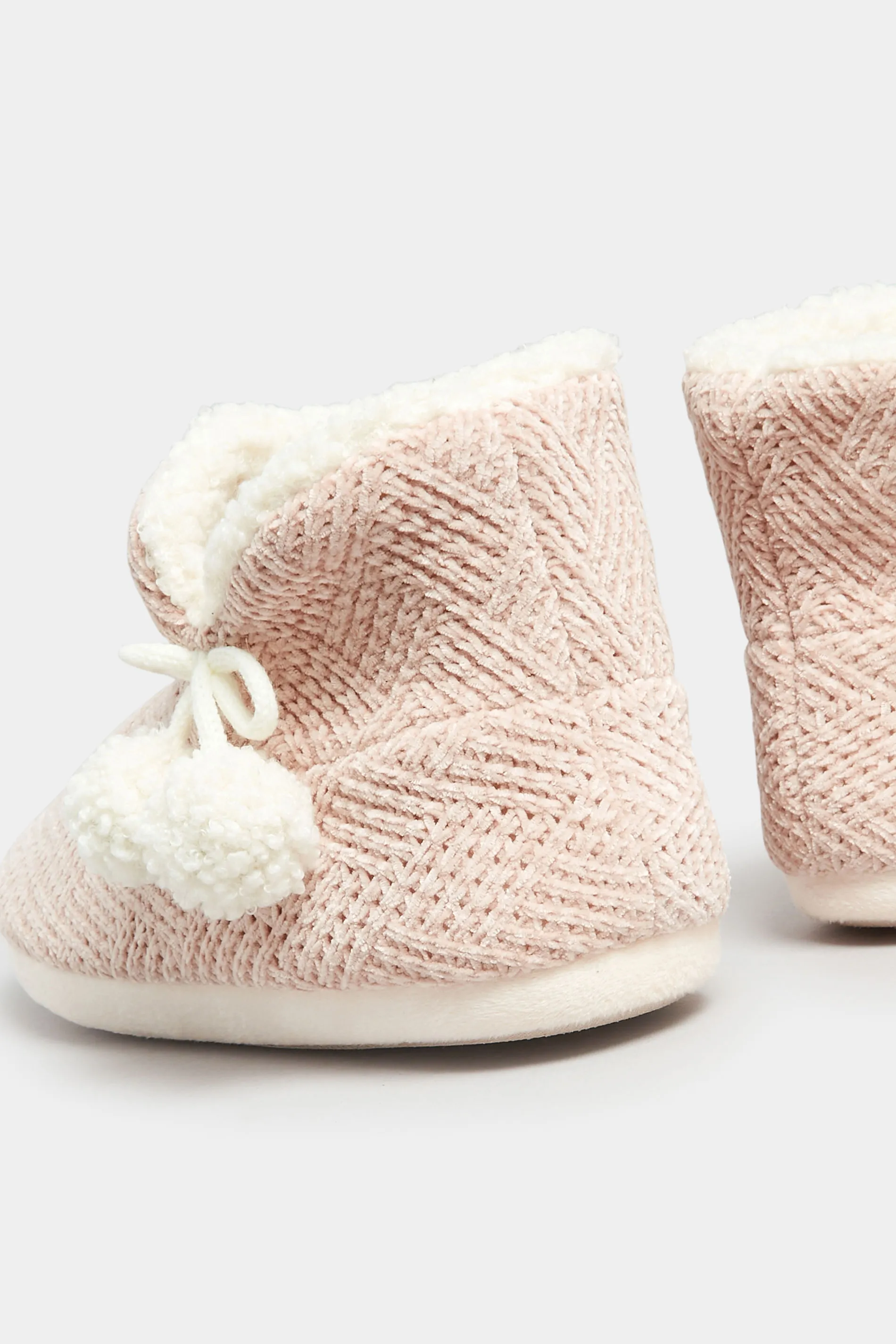 Pink Fluffy Chevron Slipper Boots In Wide E Fit