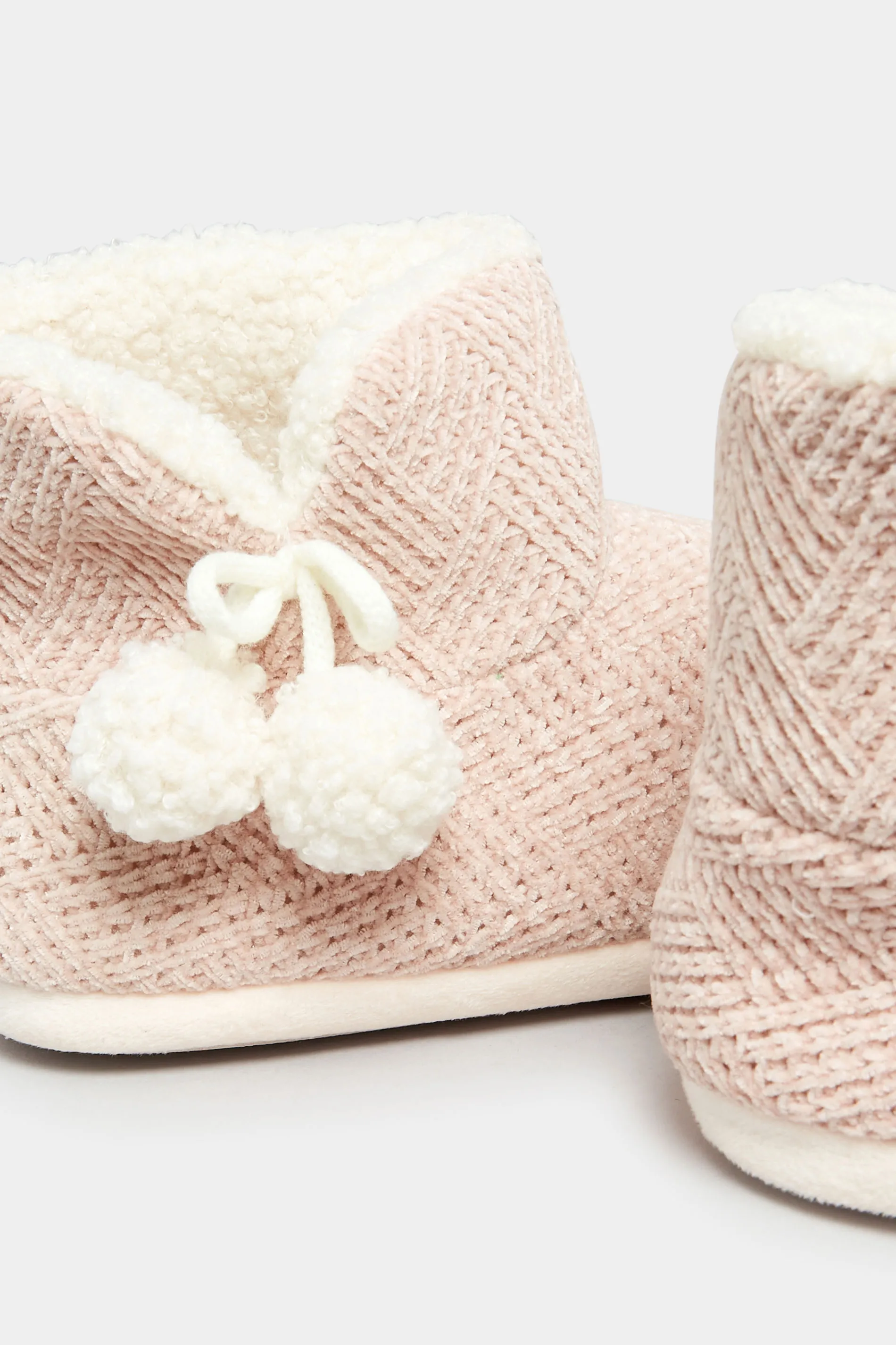 Pink Fluffy Chevron Slipper Boots In Wide E Fit