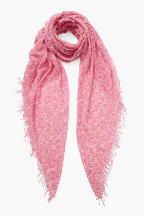 Pink Hibiscus Floral Print Cashmere and Silk Scarf