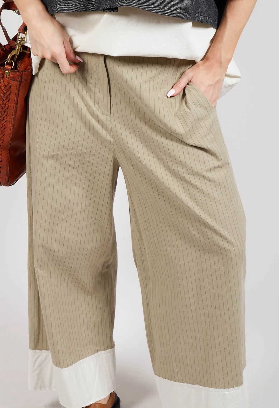 Pinstripe Trousers in Beige Stripe