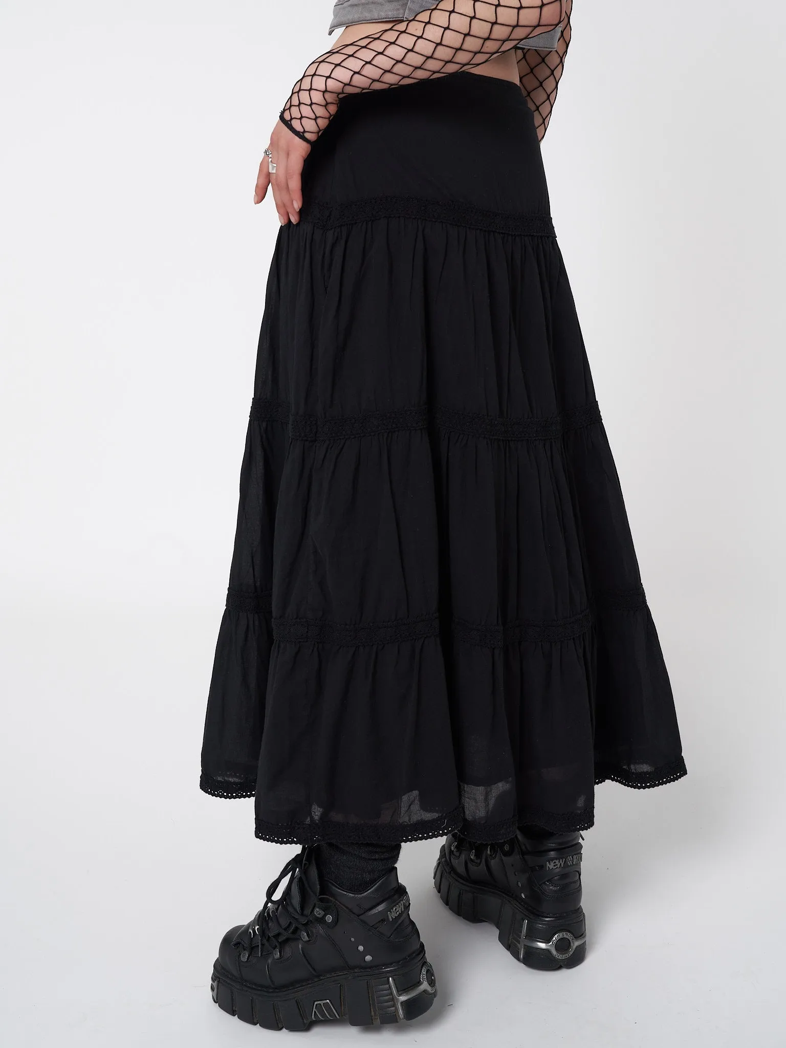 Raven Ruffle Lace Maxi Skirt