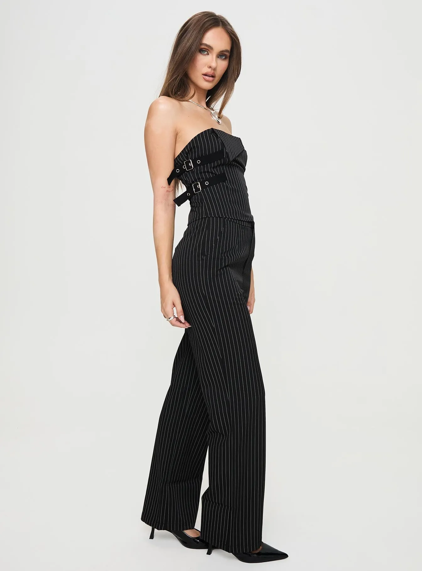 Sash Pants Black Pinstripe