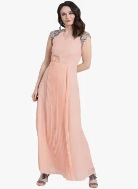 Sleeve Embellished Pleated Maxi Dress