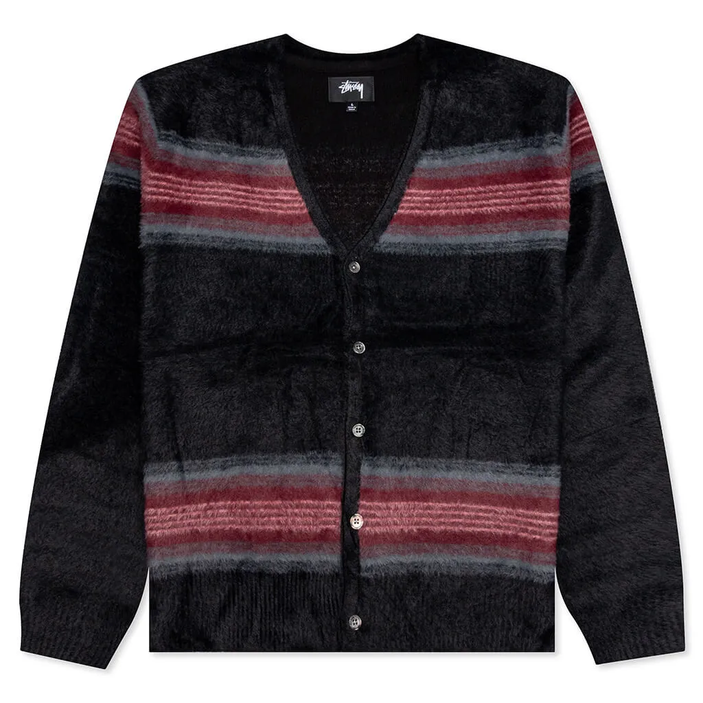 Stripe Shaggy Cardigan - Black