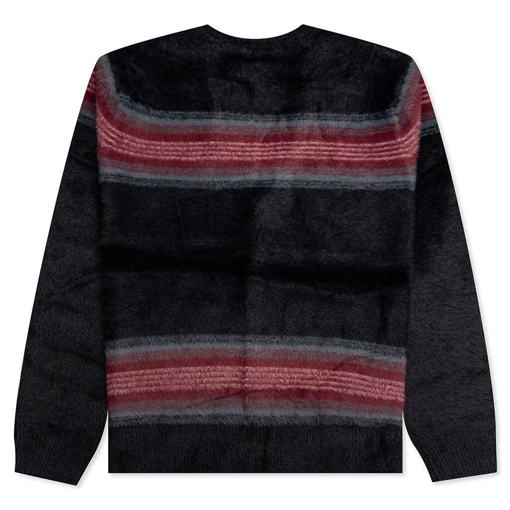 Stripe Shaggy Cardigan - Black