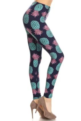 Teal Pineapple Print Leggings